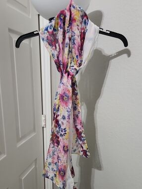 Remington Colorful Floral Sheer Scarf - Pink, Yellow & Blue - NWT